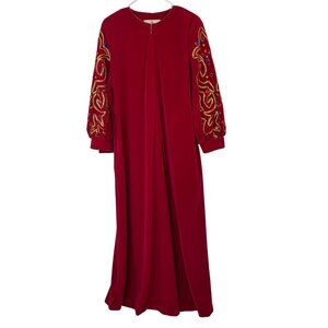 VTG 70s David Brown x Saks Fifth Avenue Red Maxi House Dress Medium Velour USA R